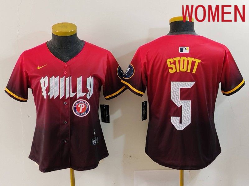Women Philadelphia Phillies #5 Stott Red City Edition 2024 Nike MLB Jersey style 5->women mlb jersey->Women Jersey